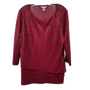 Christopher & Banks Ribbed Tiered Top 3/4 Sleeve Burgundy Women's Size XL Sheer